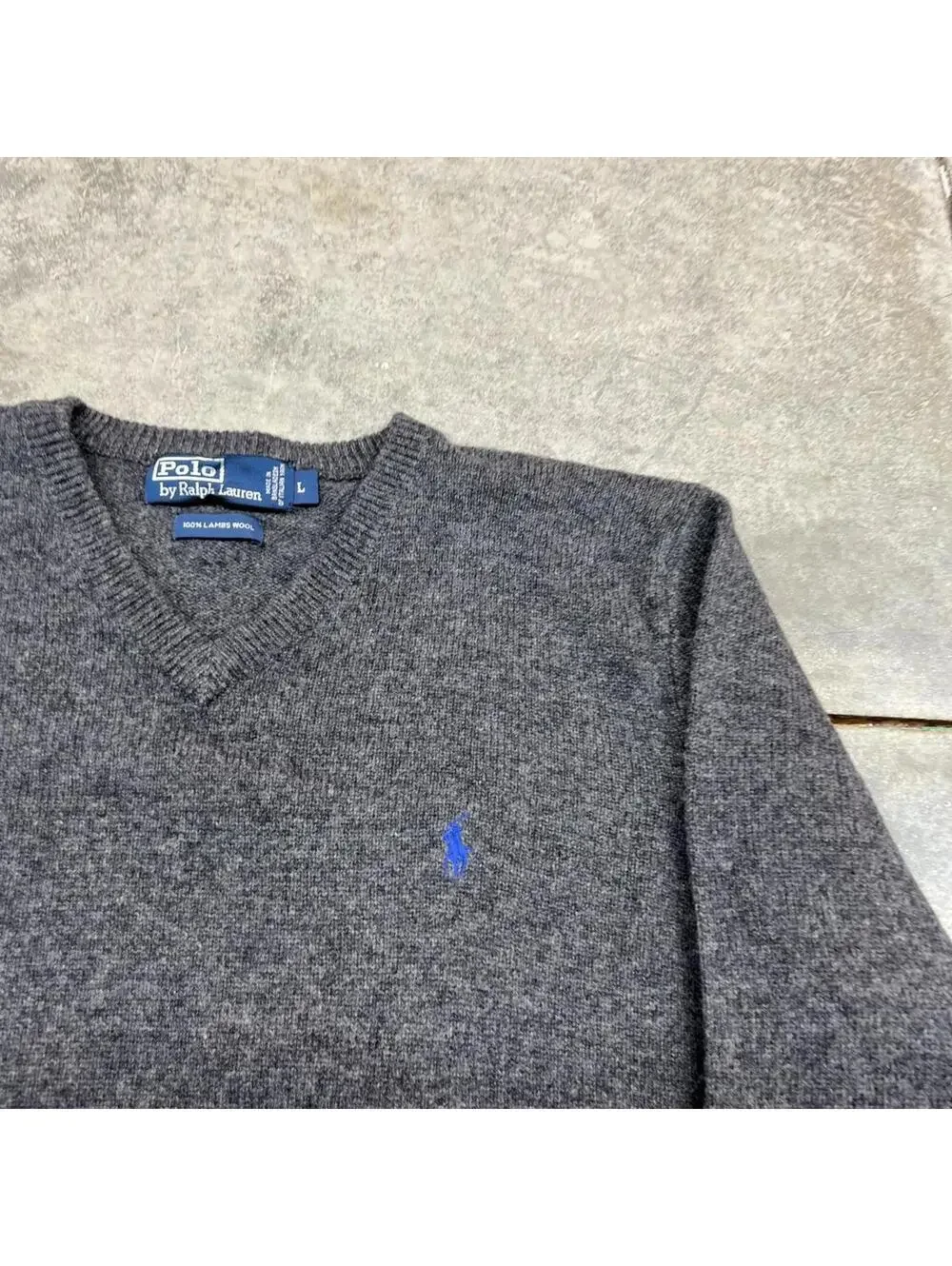 vintage polo ralph lauren dark grey v neck lambs wool knit sweater size large